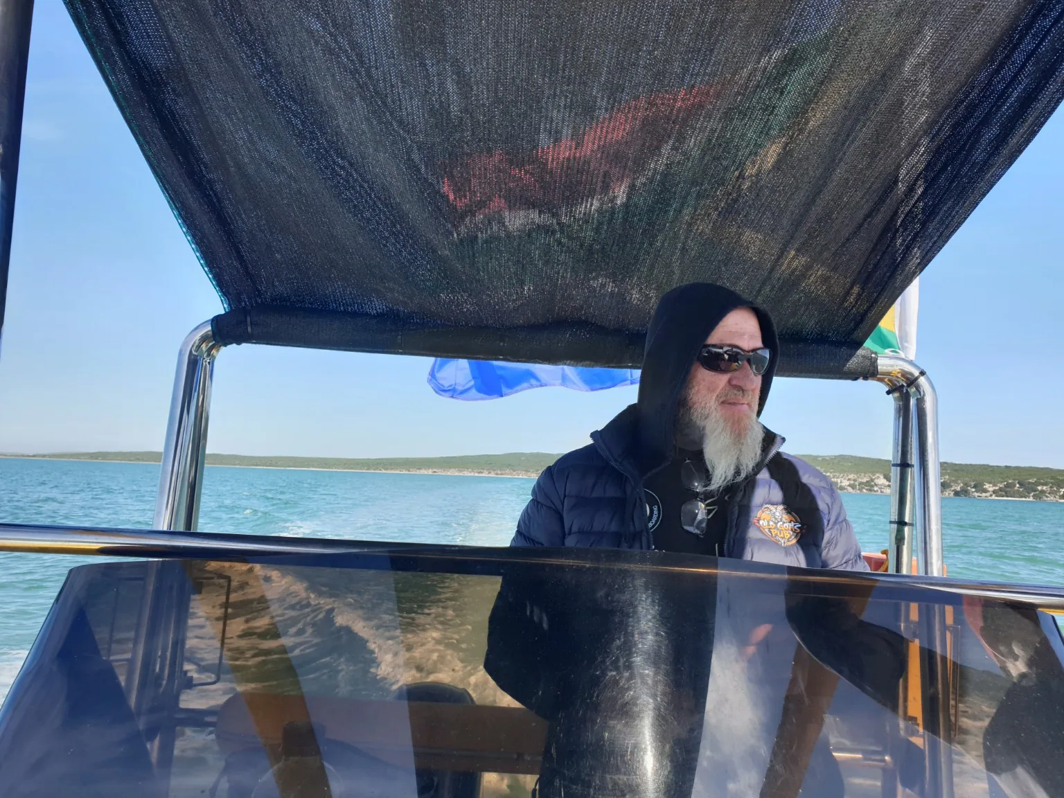Riaan, the Aqua Vibes skipper, on Langebaan Lagoon